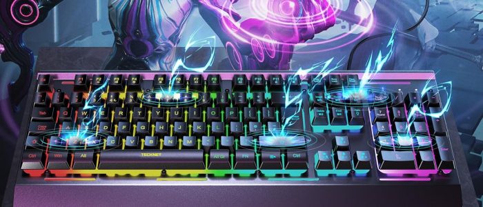 TECKNET RGB Gaming Keyboard UK Layout, USB Wired Computer Keyboard with 15-Zone RGB Illumination, All-Metal Panel, 25 Anti-ghosting Keys, 105 Keys, IP32 Water & Dust Resistant, 90% Quiet Keyboards